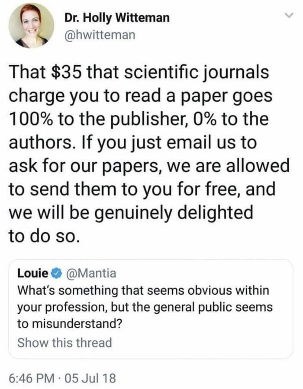 Scientific/academic journals charge but don’t give any money to the authors. Just email them and ask for a copy of the paper for free